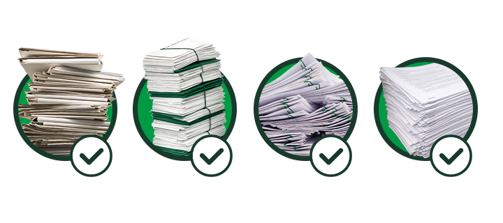 Items that can be shredded including folders, paper clips and staples