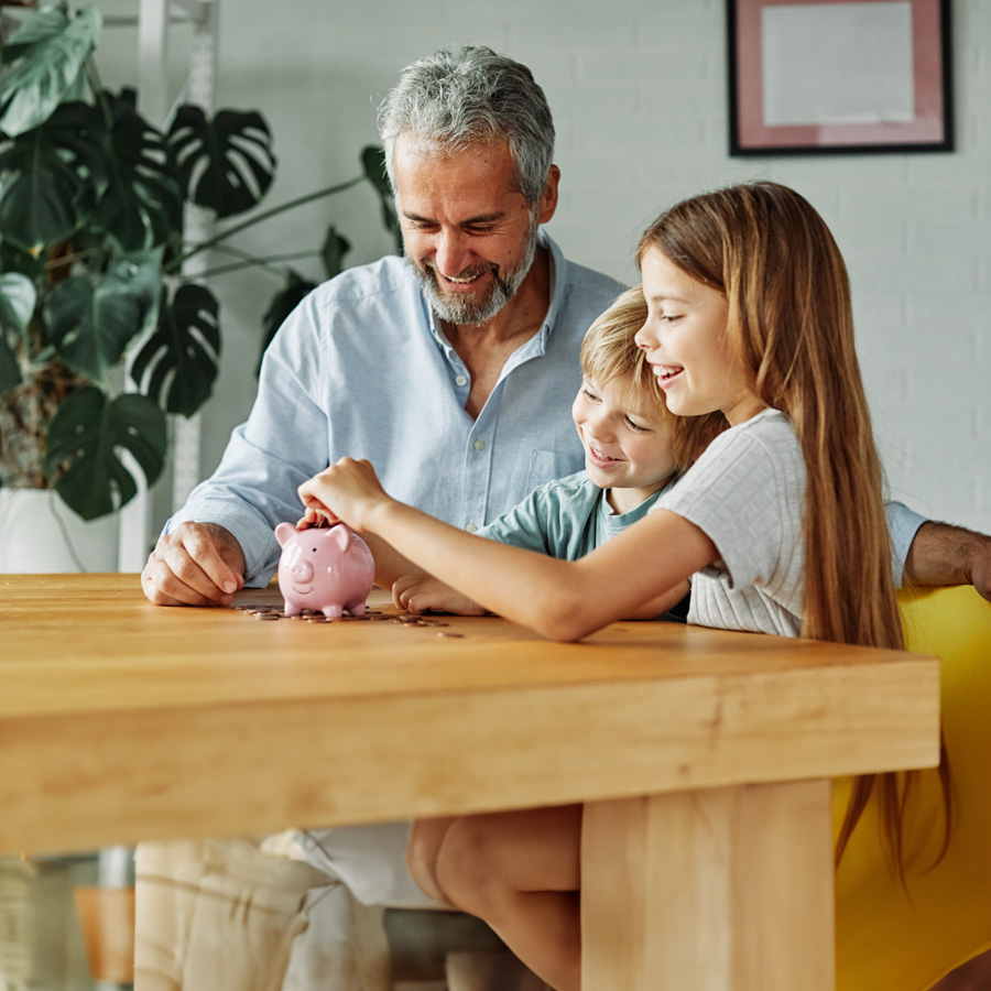 family with piggy bank